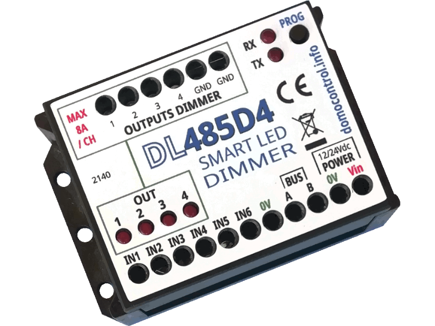 Dimmer LED DMC512 e MODBUS 4 canali Dimmer LED DL485D4 a 4 canali