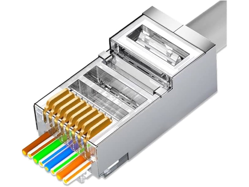 Spina RJ45 volante FTP Cat.6 fori passanti - PIN placcati ORO - BOX 100Pz