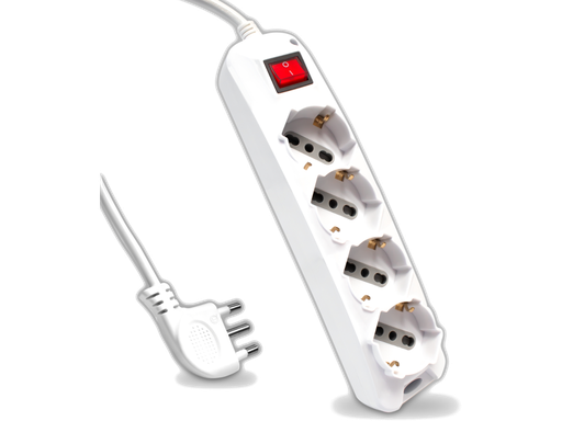 Multipresa con 4 Prese 10/16A 2P+T Bipasso/Schuko 45° e Interruttore Generale Luminoso e Cavo 1,5m Spina 16A 2P+T Colore Bianco