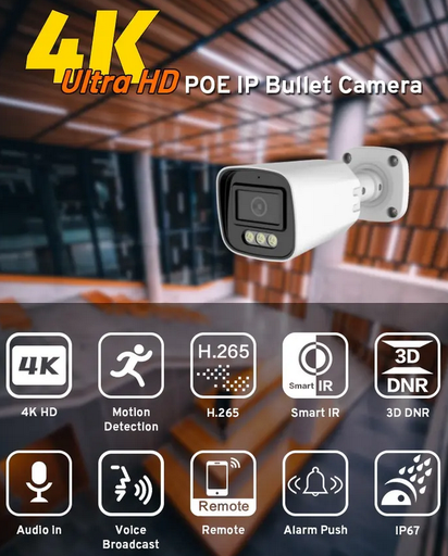 Telecamera Bullet IP 4MP FULL COLOR 2.8 POE HTML5 + Audio a 2 vie - In metallo