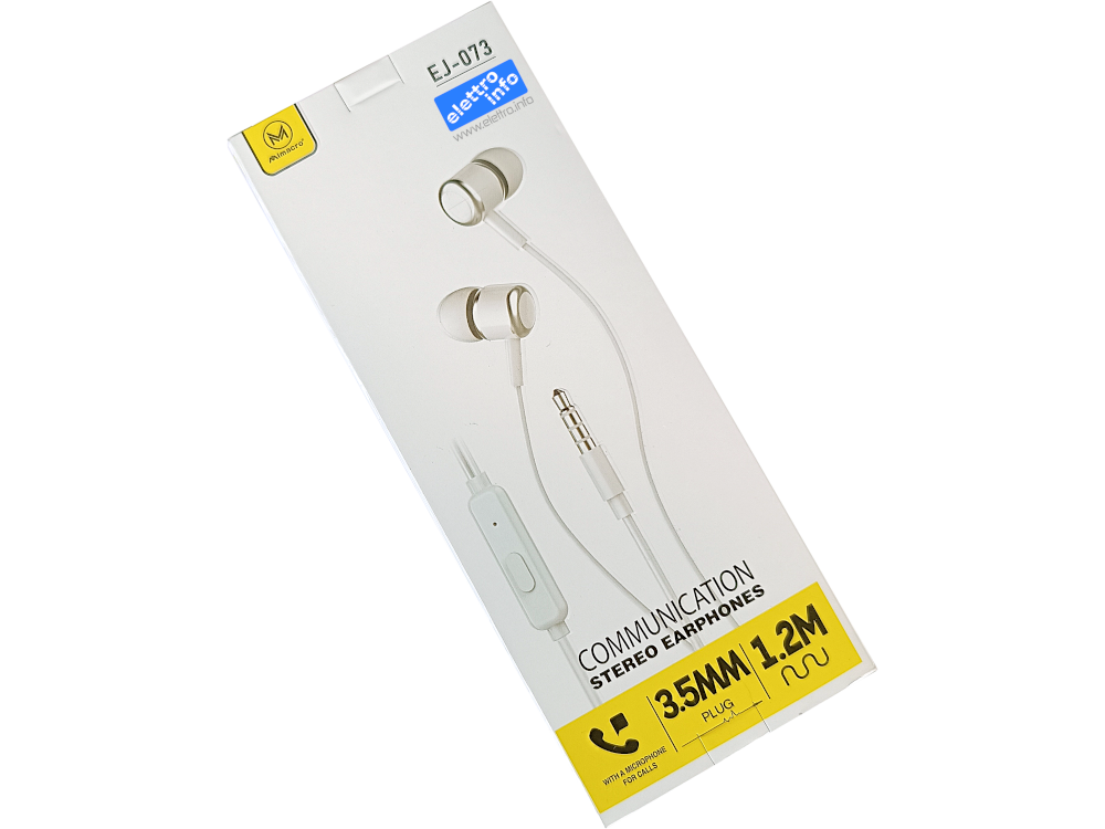 Auricolare stereo con microfono con JACK 3.5mm - Lunghezza 1.2m - Confezione