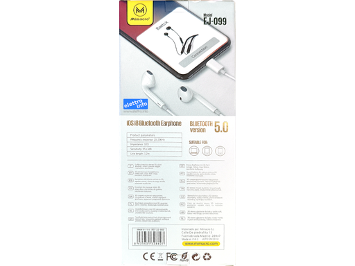 Auricolare stereo con microfono con attatto per IOS I8 - Lunghezza 1.2m - Confezione