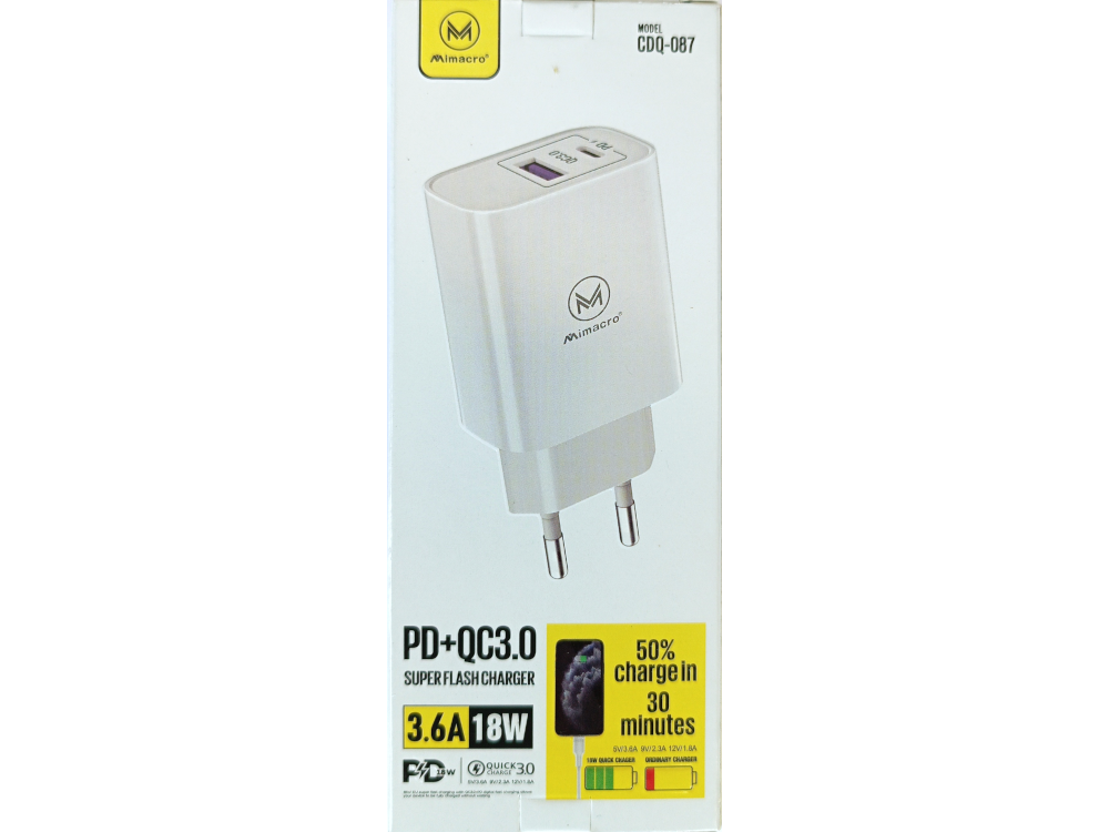 Alimentatore Super Flash Charger KIT 3.6A Type-C + USB - Confezione