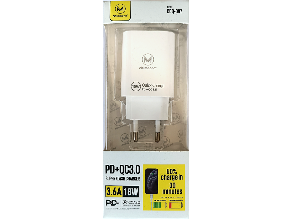 Alimentatore Super Flash Charger KIT 3.6A Type-C + USB vista frontale