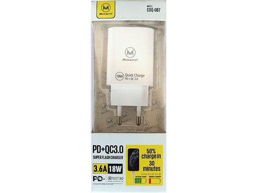 Alimentatore Super Flash Charger KIT 3.6A Type-C + USB vista frontale