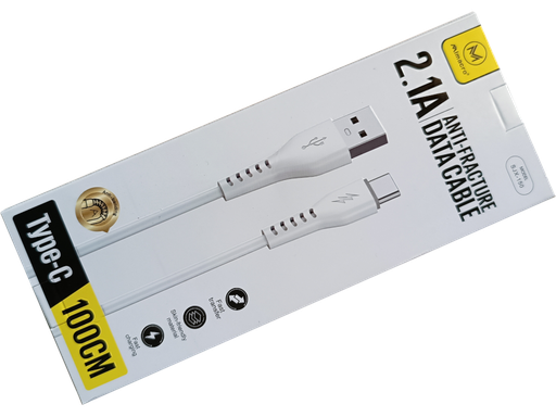 Cavetto dati USB - TYPE-C - Lunghezza 1 metro - Colore Bianco - Alta corrente 2.1A - Confezione
