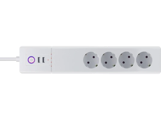 TUYA - Ciabatta con 4 prese (MAX 16A) SHUKO + 2 USB 2.1A per ricarica Smartphone WiFi per la Casa Intelligente - Alimentazione 230Vac - Vista orizzontale