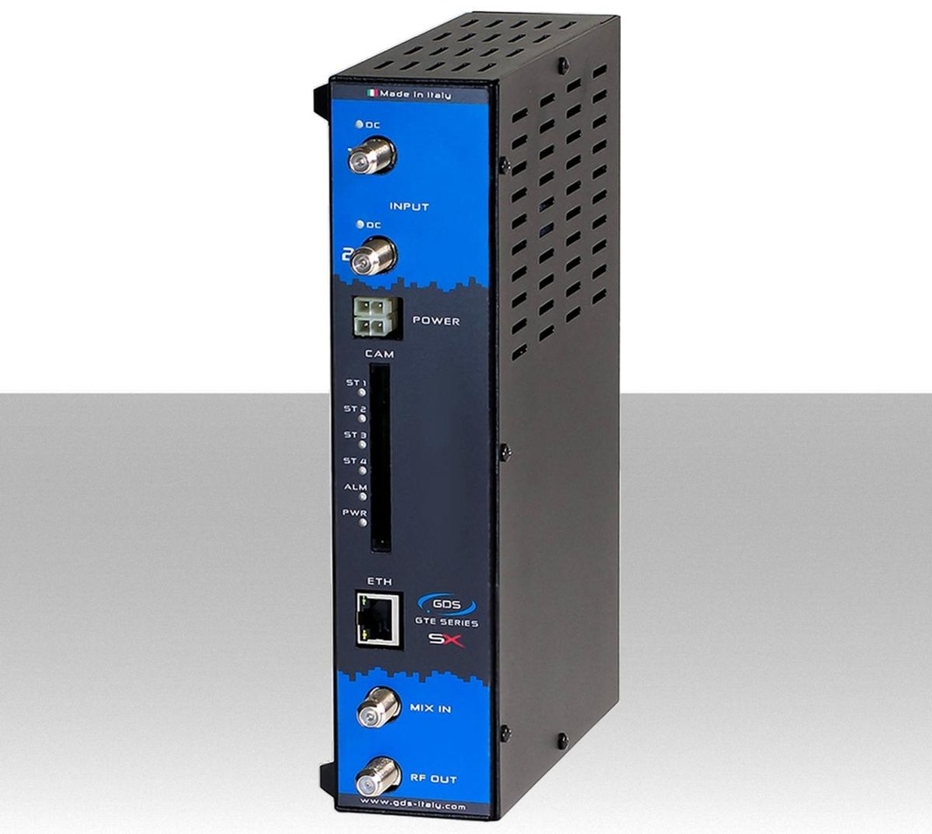 Transmodulatore GDS serie GTE-SX a 2 ingressi SAT multistream 1 slot FlexCAM 