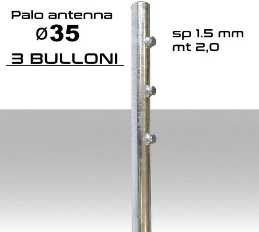 Palo antenna singolo lunghezza 2 metri diametro 35mm spessore 1.5mm con 3 bulloni