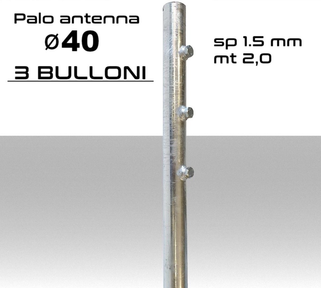 Palo antenna singolo 2 metri diametro ø 40 spessore 1,5 mm