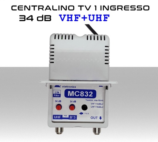 Centralino antenna TV da interno 1 ingresso BIII-UHF 34dB serie Elar MC832