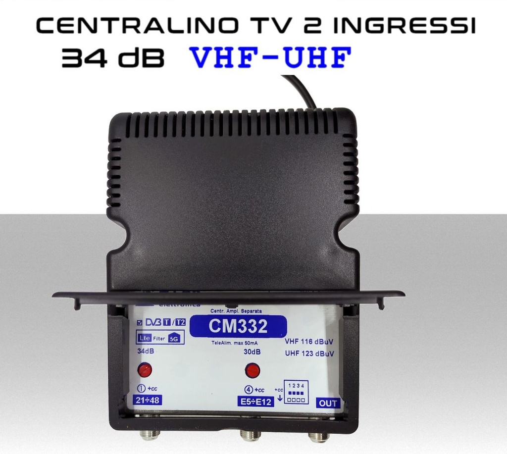 Centralino antenna TV da interno 2 ingressi BIII-UHF 34dB serie Elar CM332