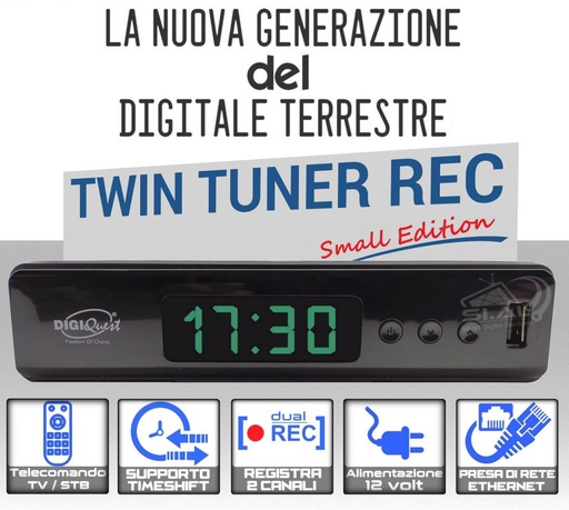 Ricevitore Decoder TV DVB-T2 HEVC Full HD Digiquest Twin Tuner