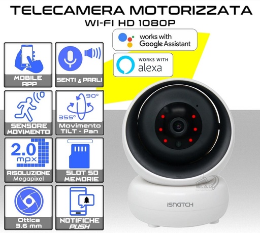 Telecamera IP WiFi 1080p HeycamPlus: Motorizzata, Interna, Audio Integrato, Alexa & Google