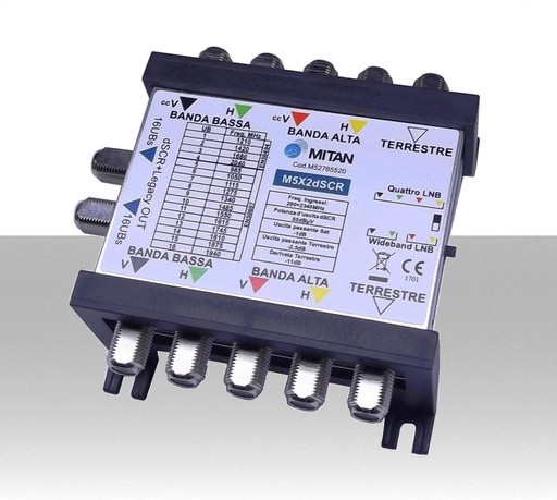 Multiswitch dCSS  2 uscite derivate con 5 ingressi SAT/DTV e 5 uscite passanti  Mitan M5X2dSCR