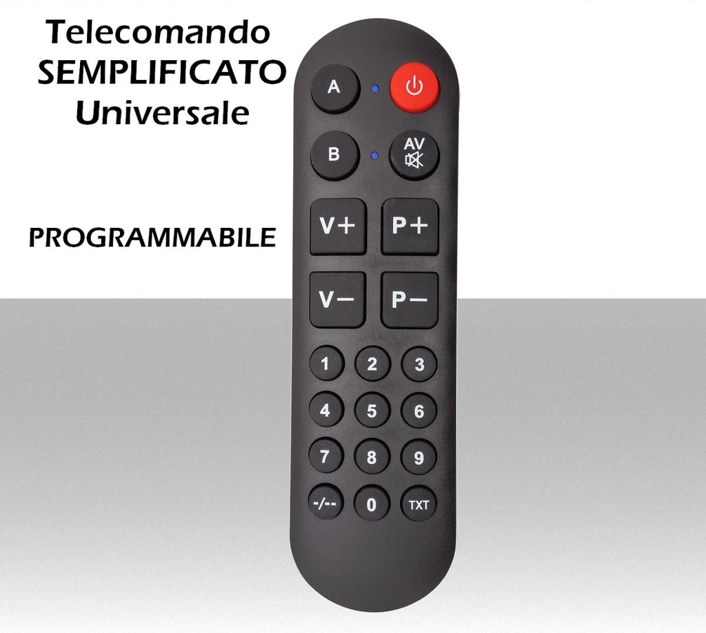 Telecomando universale TV semplice tasti ampi e comodi con autoapprendimento per due dispositivi associati.