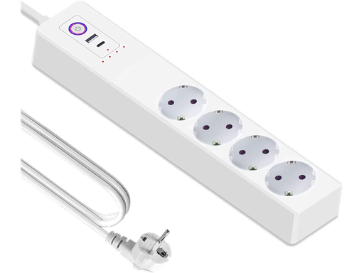 Ciabatta con 4 prese (MAX 16A) SHUKO + 2 USB 2.1A per ricarica Smartphone WiFi per la Casa Intelligente - Alimentazione 230Vac - TUYA