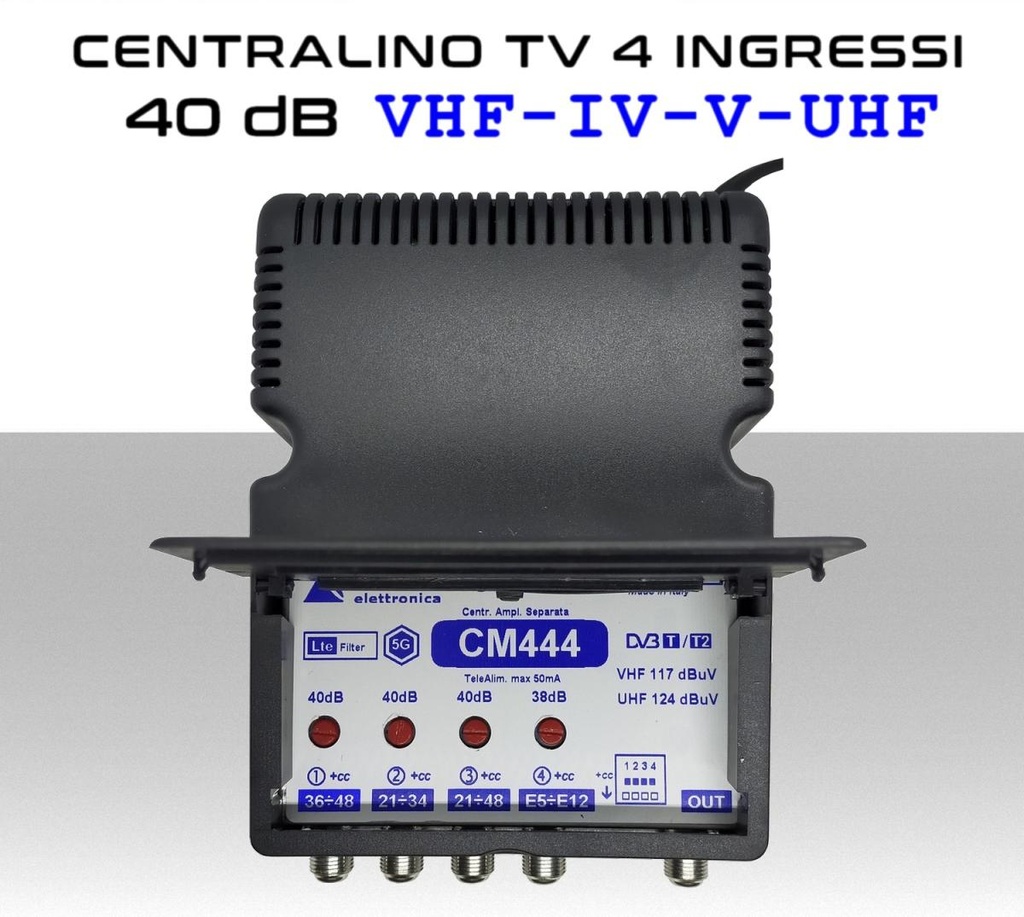 Centralino antenna TV da interno 4 ingressi BIII-IV-V-UHF (34/36) 40dB serie Elar CM444