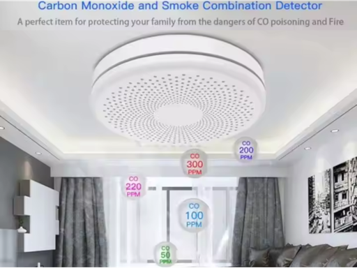 TUYA - Sensore Rilevatore monossino di carbonio e fumo con Sirena integrata WiFi - Alimentazione 2xAA