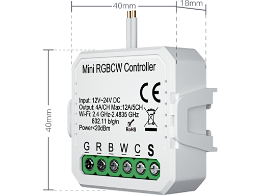 TUYA - Dimmer LED RGBCW 12/24V - Max 4A/CH - Max 12A Totali