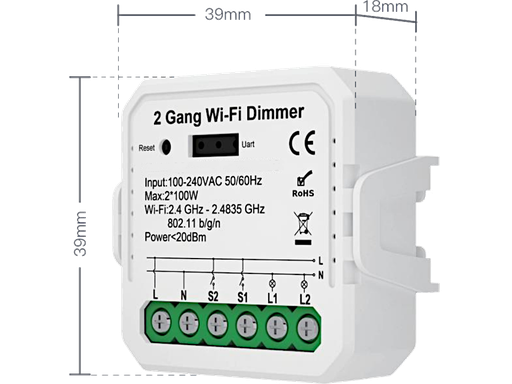 TUYA - Dimmer LED con TRIAK a 2 uscite - Max 150W per uscita