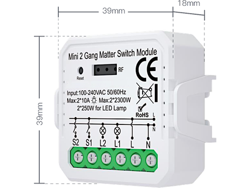 TUYA - Smart Relè WiFi 2 uscite - Max 2300W / 250W led