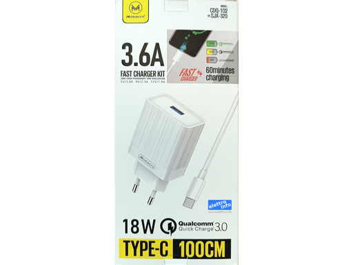 Alimentatore Fast Charge 3.6A + cavetto Type-C