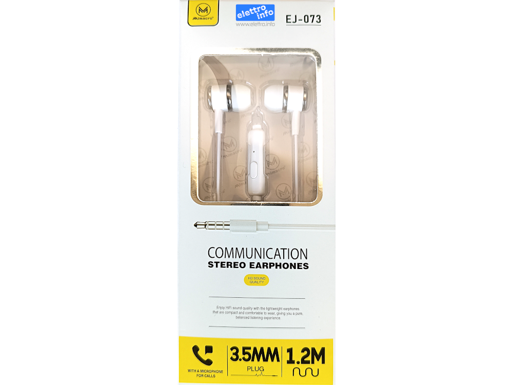 Auricolare stereo con microfono con JACK 3.5mm - Lunghezza 1.2m