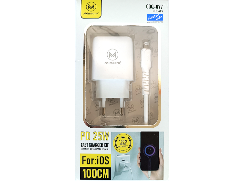 Alimentatore Flash Charger KIT 25W TYPE-C + Cavetto per IOS