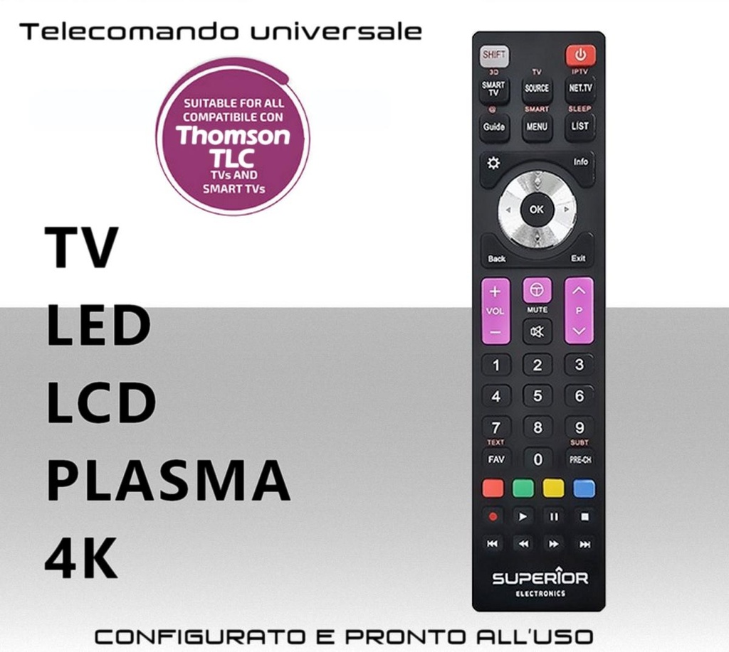 Telecomando TV Thomson e TCL universale pronto all'uso con funzioni per TV Smart