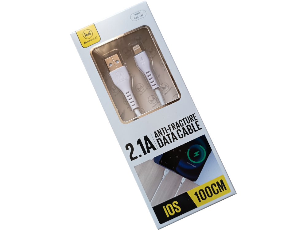 Cavetto dati USB - IOS - Lunghezza 1 metro - Colore Bianco - Alta corrente 2.1A
