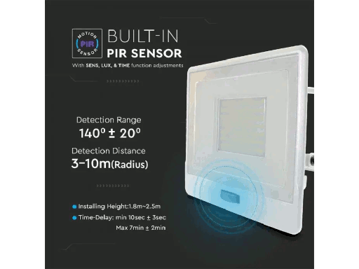 Faro LED 50W con sensore di Movimento PIR - Luce naturale 4000K - 1 metro di cavo - IP65