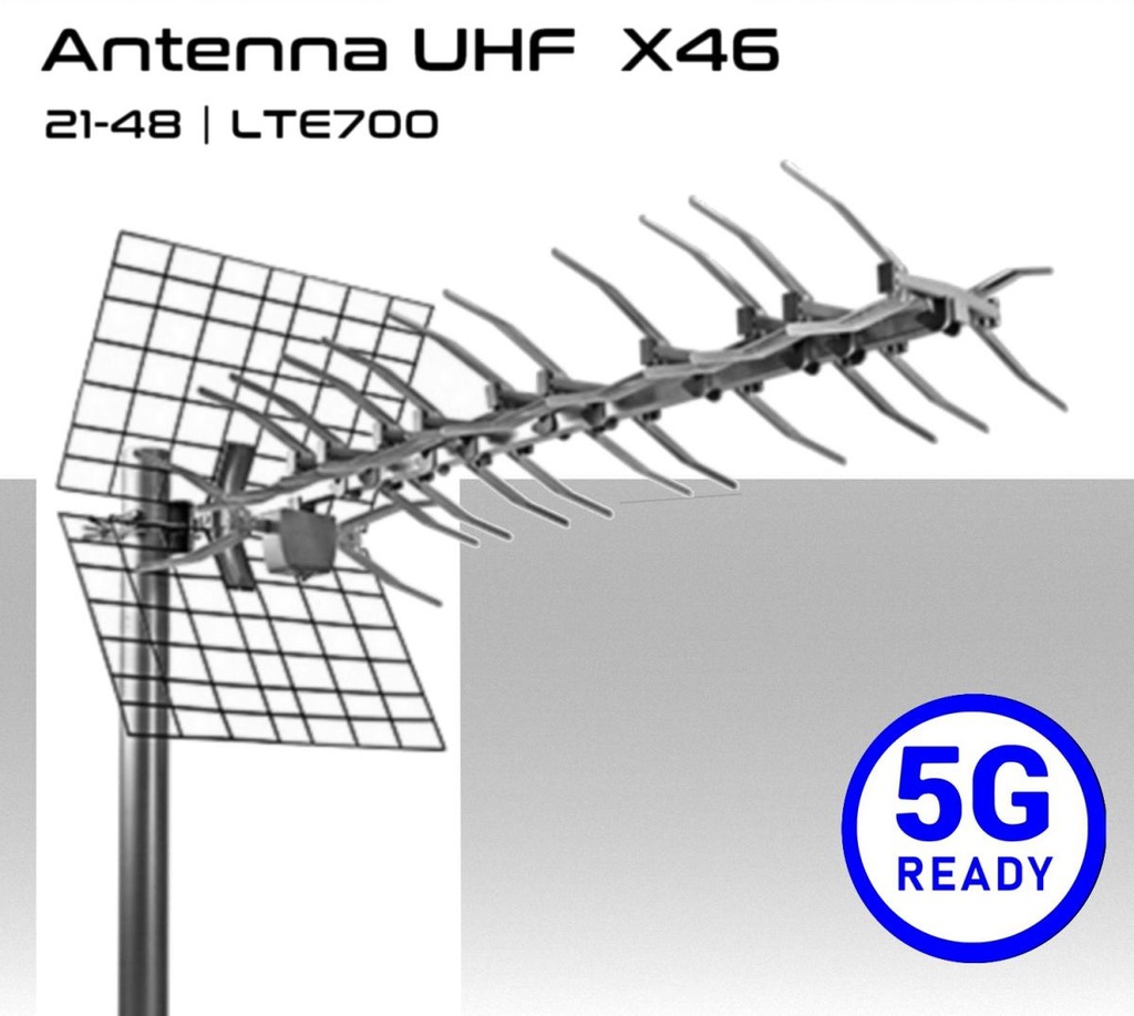 Antenna UHF 5G Ready lambda Direttiva con connettore F filtro LTE700 5G canali 21-48 SEDEA X46
