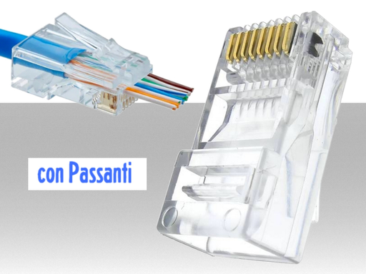 Connettore RJ45 Cat.6 Passante per Cavi LAN – Confezione da 100pz