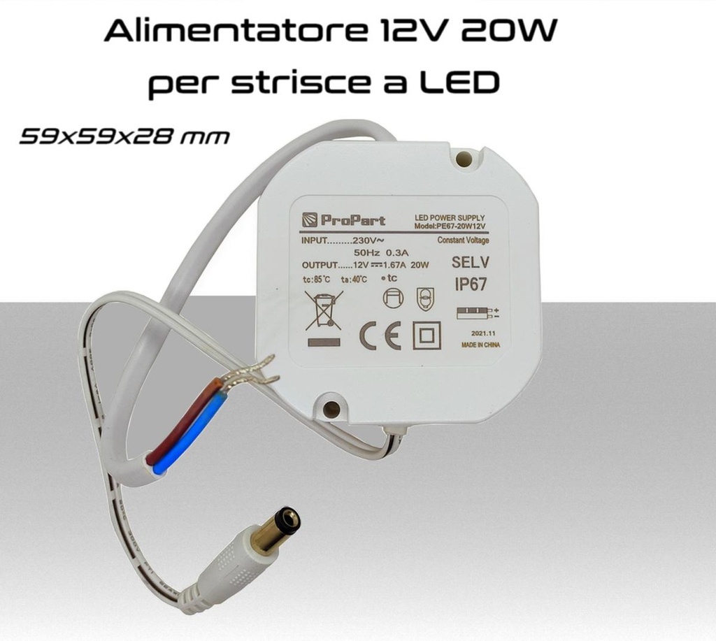 Alimentatore per strisce LED  12V 20W  IP67 da incasso scatola 503  per interno trasformatore universale