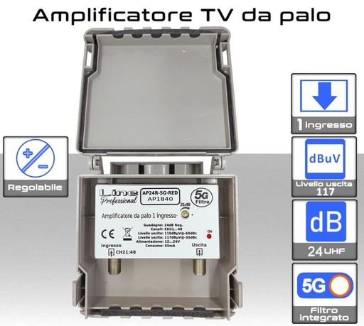 Amplificatore TV da Palo 24dB UHF con Filtro 5G