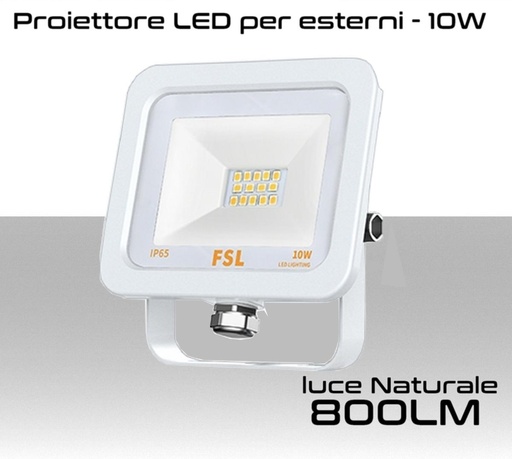 Faretto LED per esterno 10W Luce bianca naturale 4000k IP65 800 Lumen FSL