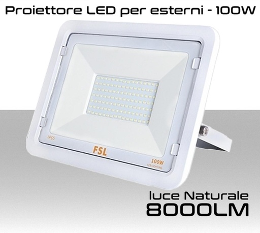 Faretto LED per esterno 100W Luce bianca naturale 4000K IP65 8000 Lumen FSL