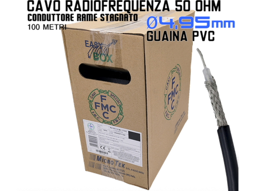Cavo 50 Ohm per Radiofrequenza Ø 5mm Nero Micro Tek RG058TY100 - 100 Metri in EASY BOX