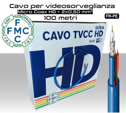 Cavo per telecamere con alimentazione 2x50 mm in Rame 100 metri Micro TEK
