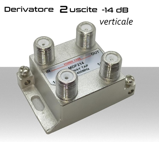 Derivatore Schermato -14dB: 2 Uscite, Verticale, Connettore F, Banda TV/Sat