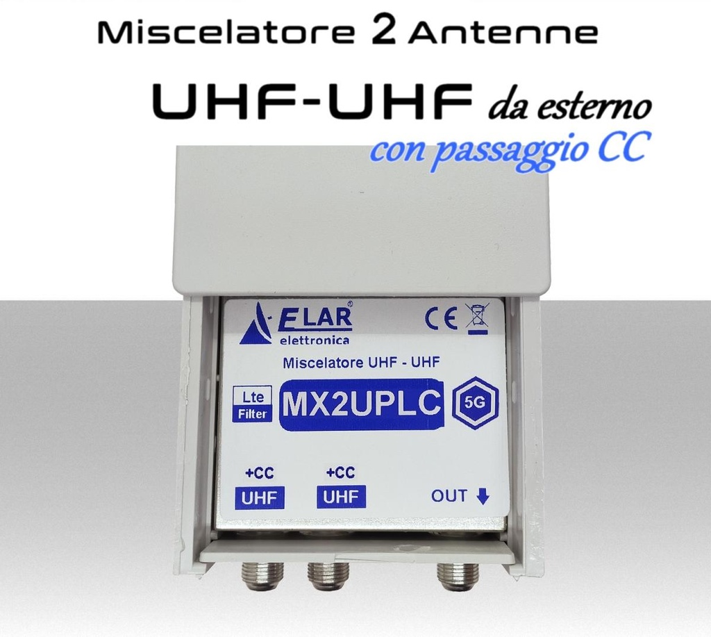 Miscelatore antenna TV a 2 ingressi UHF- UHF da palo con passaggio DC contenitore schermato LTE 
