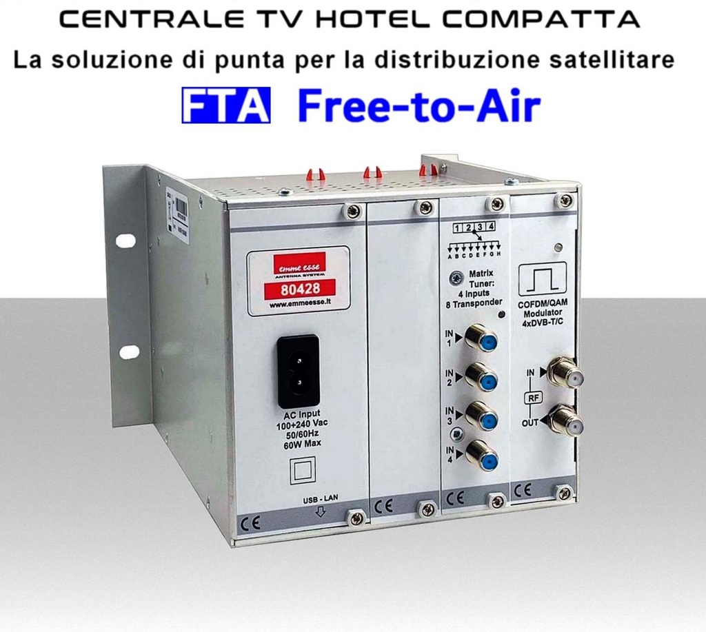 Centrale TV Hotel 16 canali satellitari centralizzati per servizi gratuiti modello Emme Esse 80428  