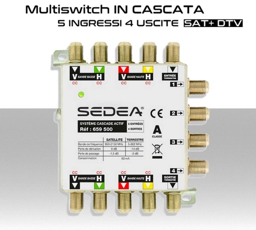 Multiswitch 5 ingressi sat+ dtv 5 passanti  a 4 utenze