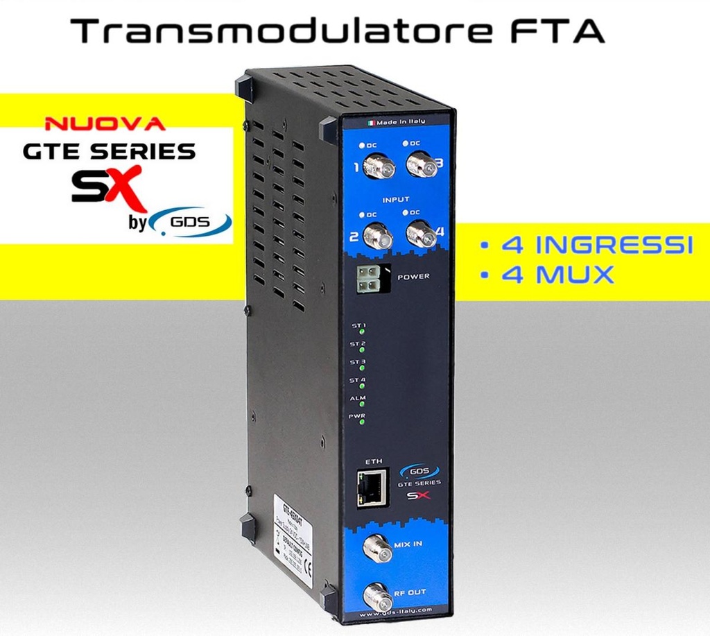 Transmodulatore GDS serie GTE-SX a 4 ingressi SAT multistream canali FTA