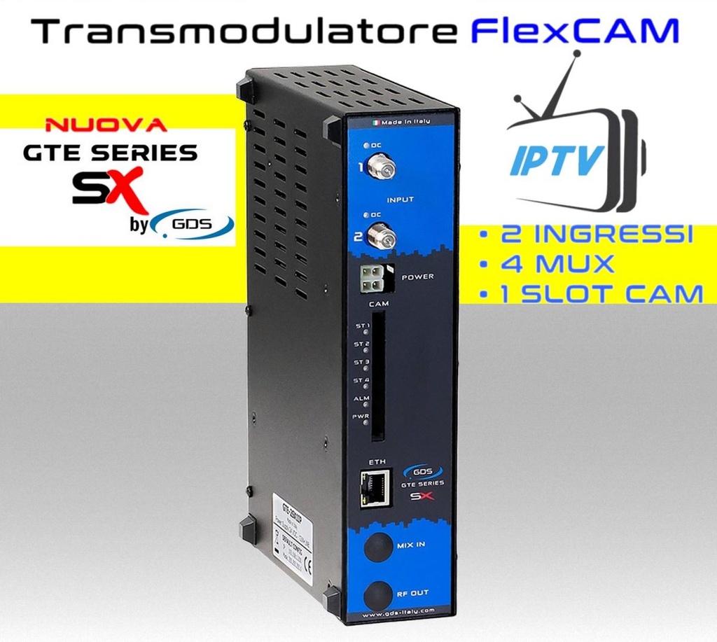 Transmodulatore IPTV serie GTE-SX a 2 ingressi SAT multistream 1 slot FlexCAM
