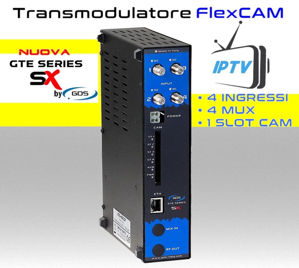 Transmodulatore IPTV serie GTE-SX a 4 ingressi SAT multistream 1 slot FlexCAM
