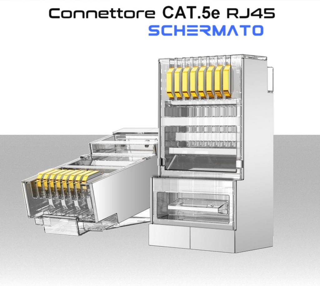 Connettore rj45 Cat 5e schermato per cavi Ethernet LAN conf. da 100pz.
