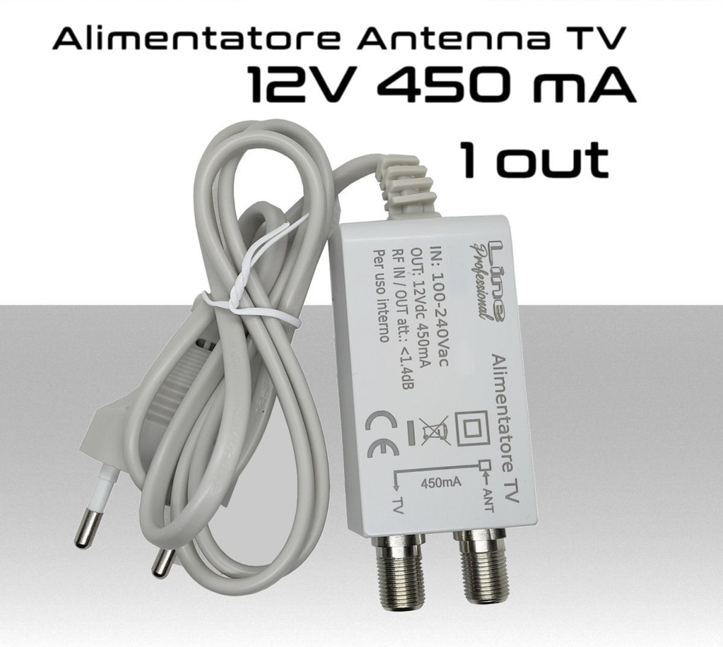Alimentatore antenna TV da 450mA 12V tipo switching ad 1 uscita 