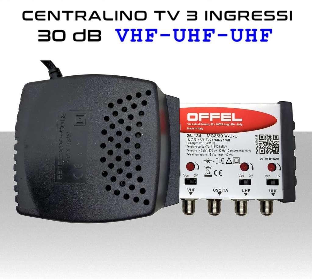 Centralino antenna TV da interno 3 ingressi BIII-UHF-UHF 30dB serie Offel 26-134